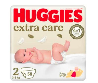 Huggies Extra Care підгузники дитячі 2 (3-6кг) 58шт